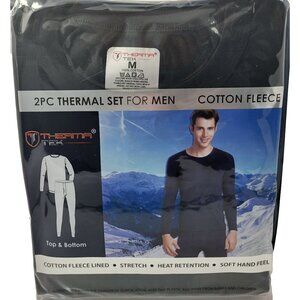 Men Thermals 100% Cotton Long Johns Warm Winter Underwear Top Pants, Fleece Line